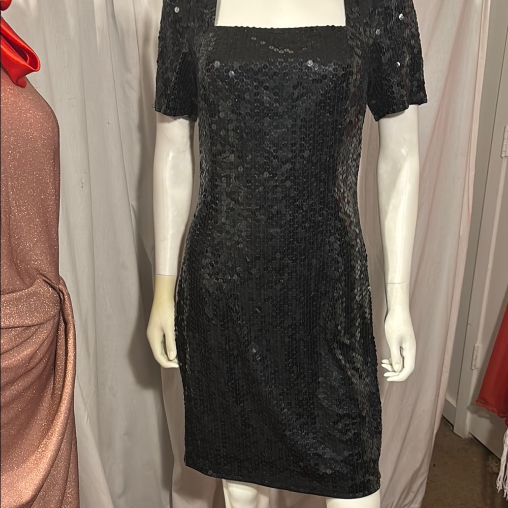 Niteline Black Sequin Puff Sleeve Miniskirt Dress